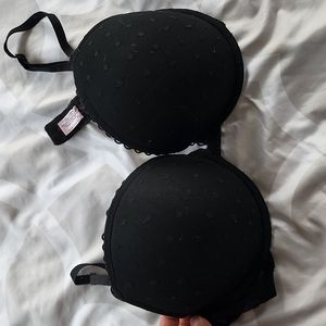 Victorias secret padded push up sexy little things black lace/polka dot 36d bra